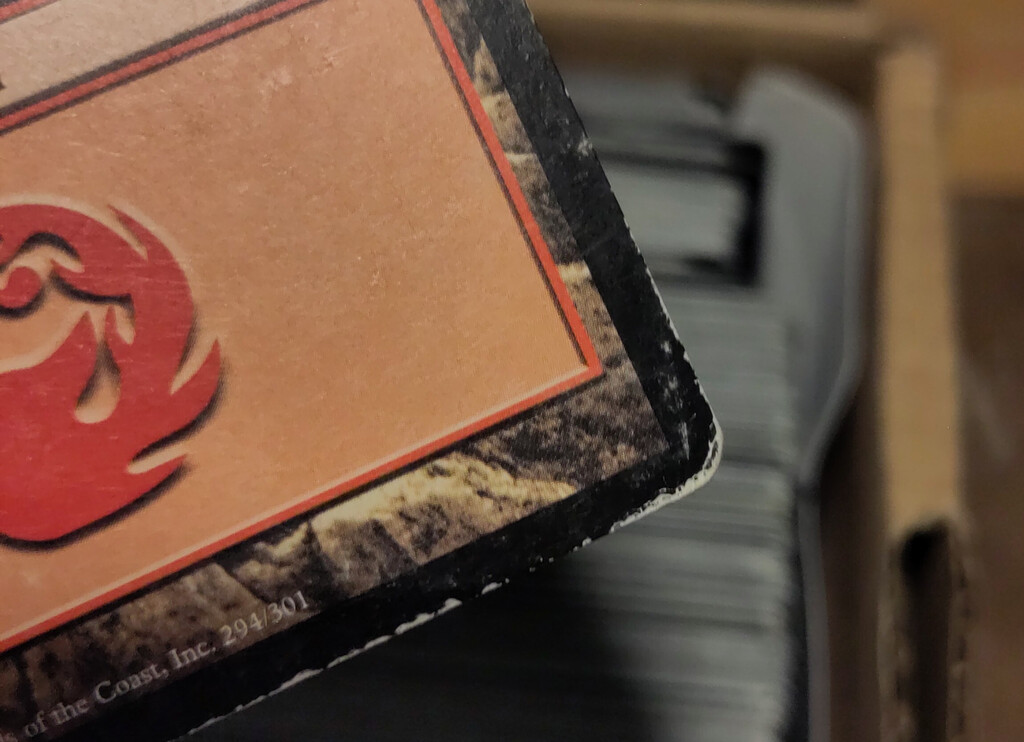 Moisture damage on a card edge.